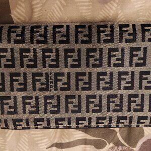 Fendi Zucchino Canvas Zip-Around Wallet - Navy & Beige - EUC